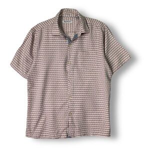 Tommy Bahama Mens Silk Shirt Sz L Pink Short Sleeve Resort Coastal Travel
